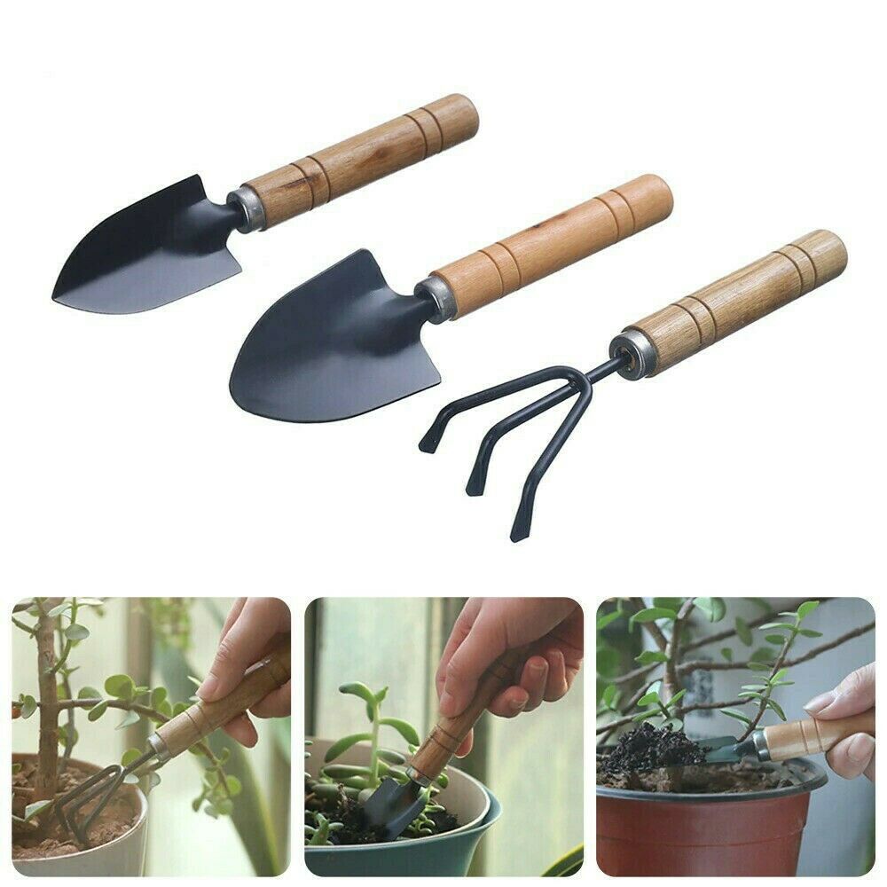 3 pcs Garden Tools Set Gardening Kit Hand Heavy Duty Rake Shovel Trowel Metal