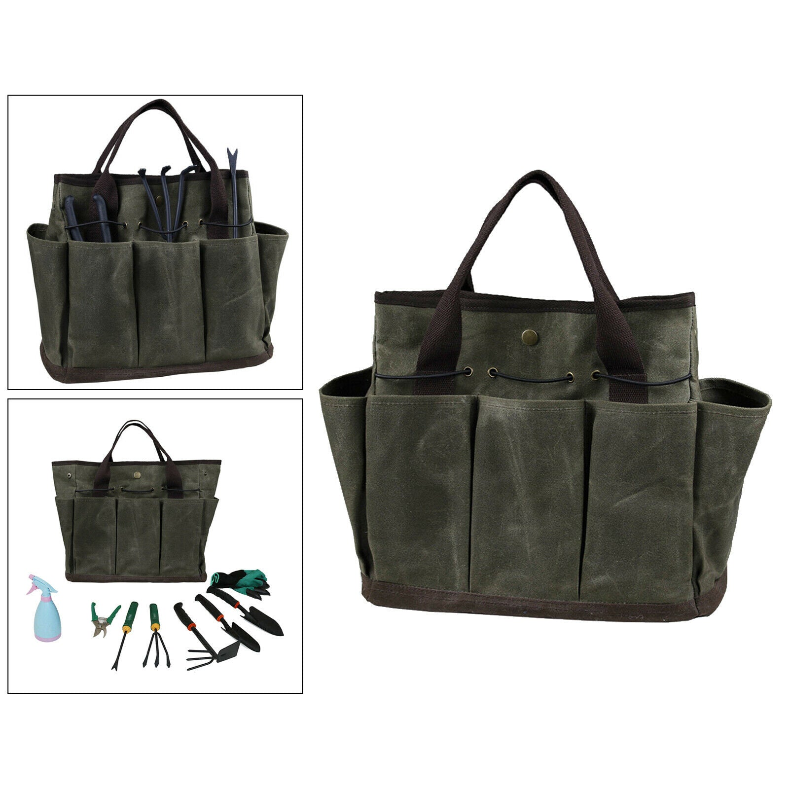 Heavy-duty Canvas Garden Tool Bag Gardening Tool Kit Holder for Lawn Yard