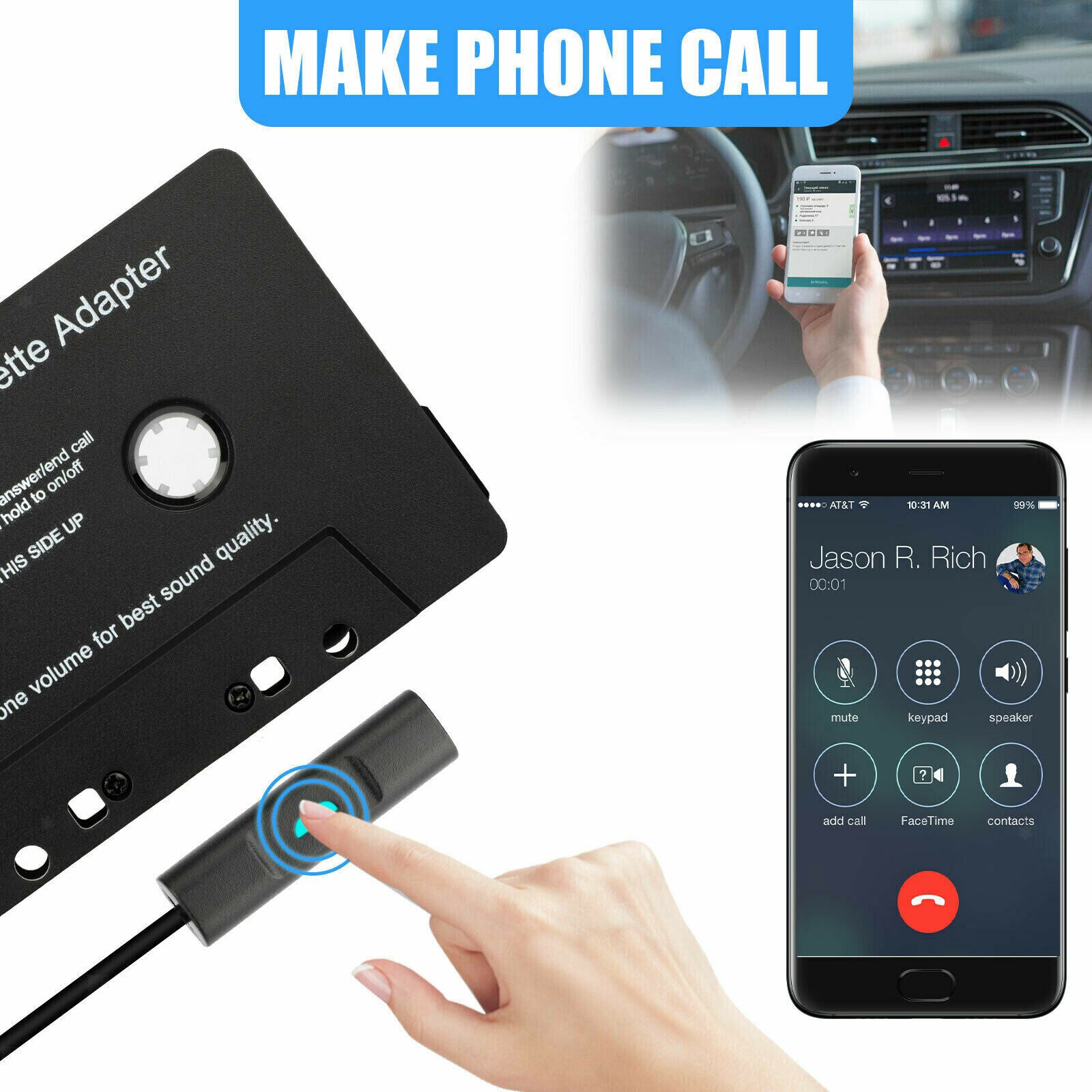 Cassette to Aux Adapter with Built-in Battery Smartphone Cassette Adapter