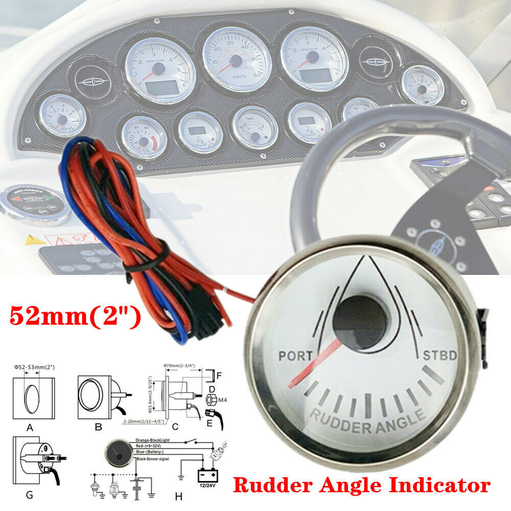52mm 2" 0-190ohm Rudder Angle Indicator Gauge Meter Marine Yacht 6 LCD Display