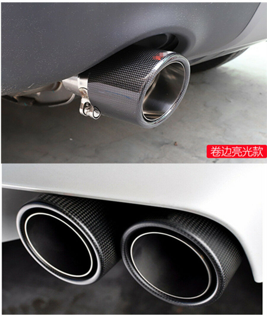Curled Inlet 3" 76mm Outlet 4.5" 114mm Carbon Fiber Glossy Exhaust Tips Muffler