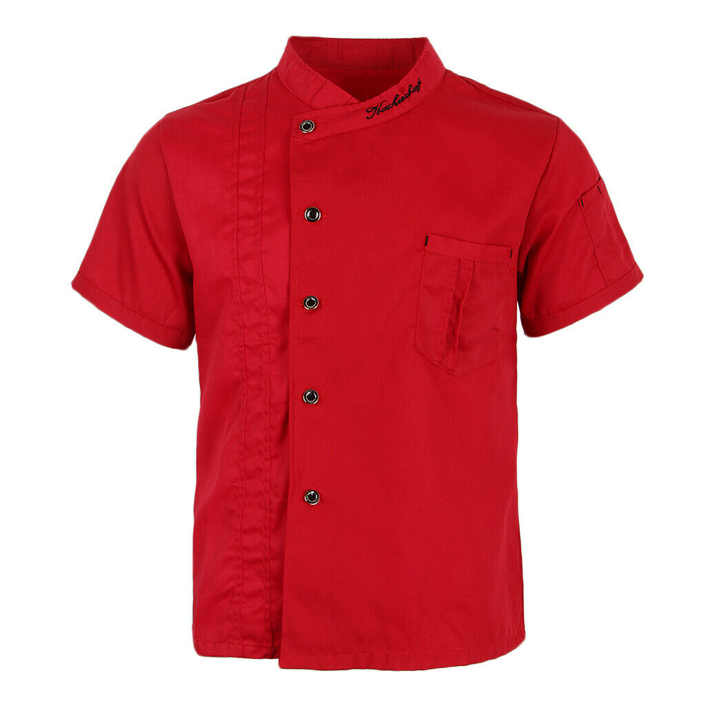 Unisex Chef Jackets Coat Short Sleeves Shirt Kitchen Uniforms M Red