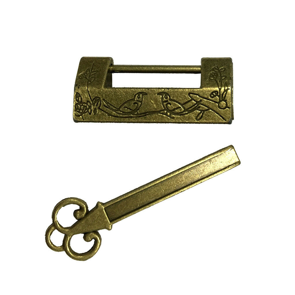 Old Style Alloy Mini Cabinet Door Jewelry Box Padlock Key Chinese Brass Lock
