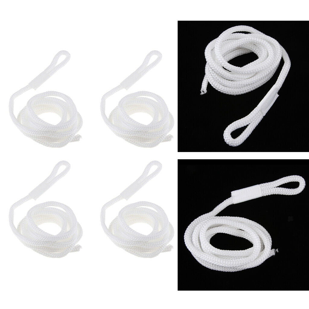 4pcs Boat Fender Lines 1/4'' x 5' Bumper Whips Rope Docking White