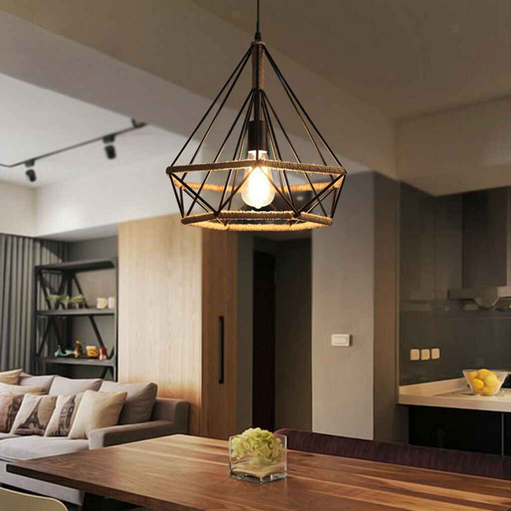 Diamond Shaped Iron Hanging Lamp Shade Ceiling Lamp Shade E27 Bulb Art Decor