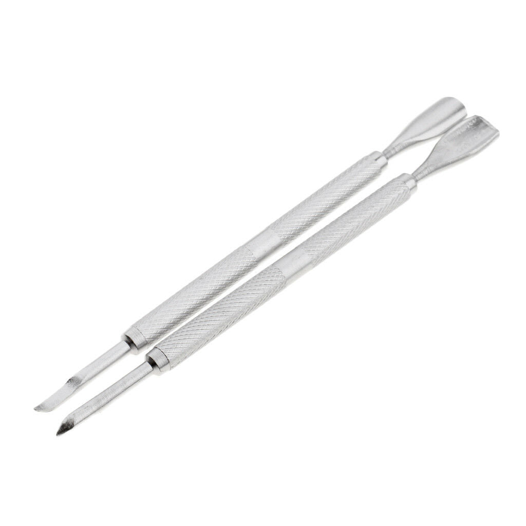 2Pc Cuticle Nail Pusher Spoon Remover Stainless Steel Manicure Pedicure Tool