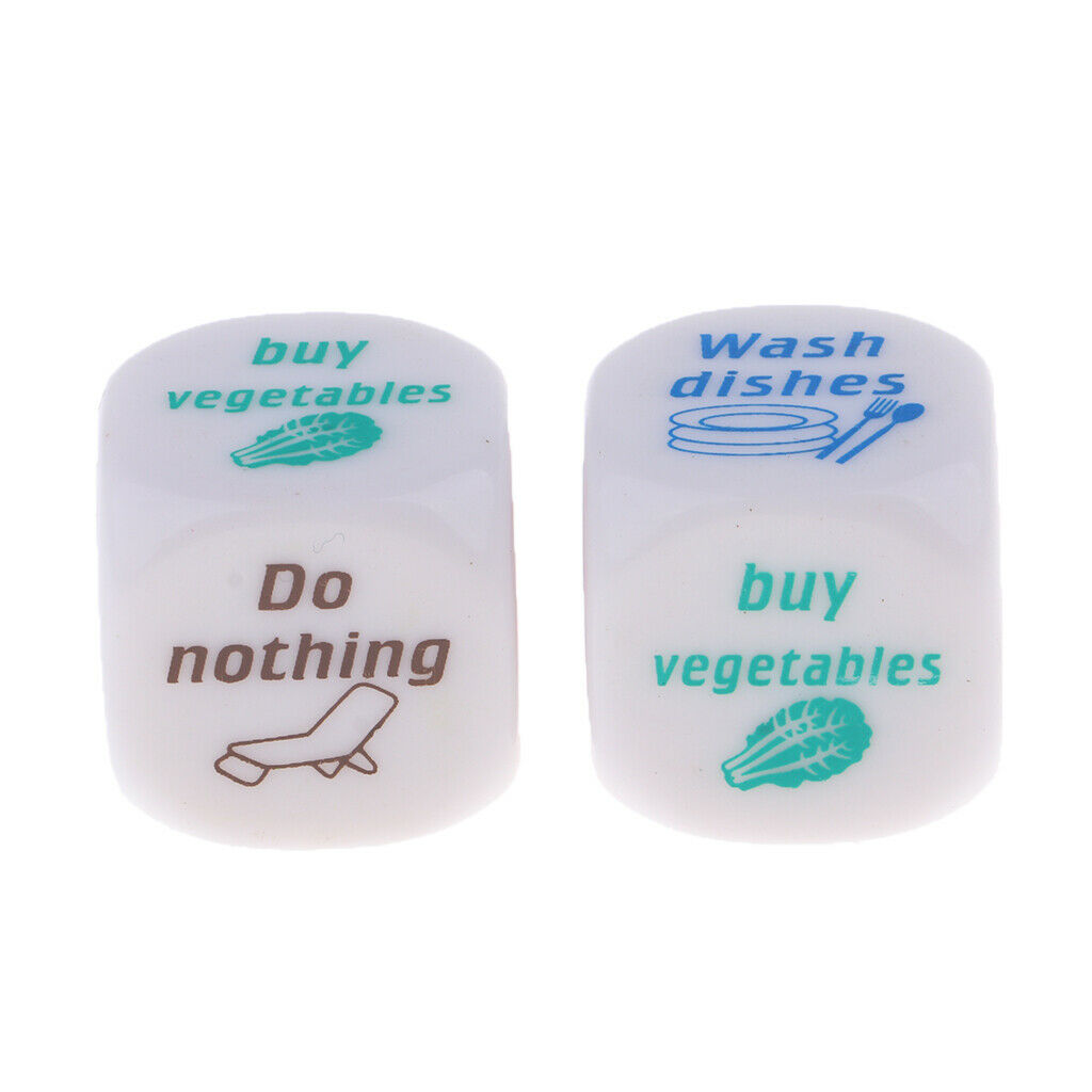 2pcs Green D6 Dice Dice Game With Word And Pattern Housework Distribution Game