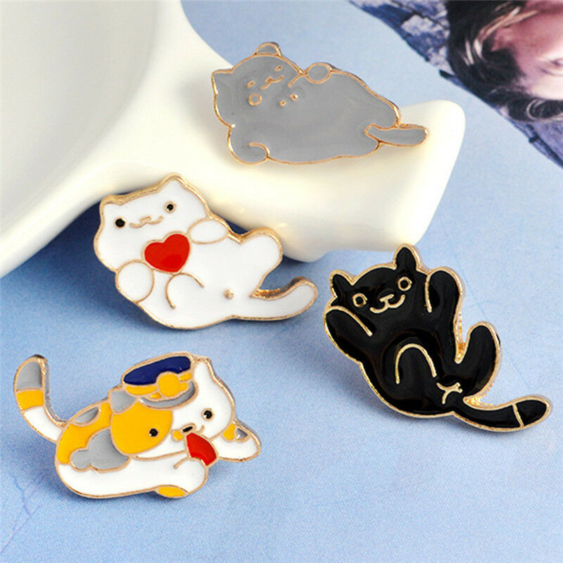 4PCS/Set Enamel Cartoon Animal Cat Brooch Pin Shirt Collar Pin Women Jewel.l8