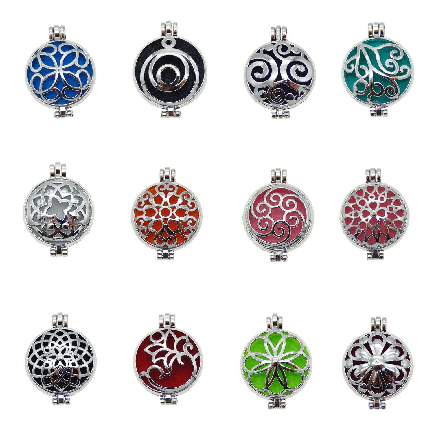 Pack 12 Perfume Essential Oil Aromatherapy Diffuser Locket Necklace Pendants