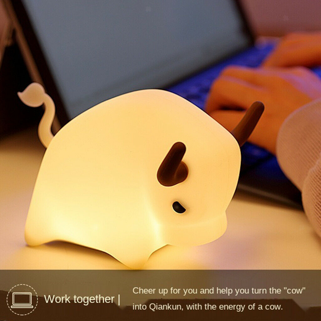 Silicone LED Night Light USB Cow Kids Bedroom Nursery Lamp  Dimming