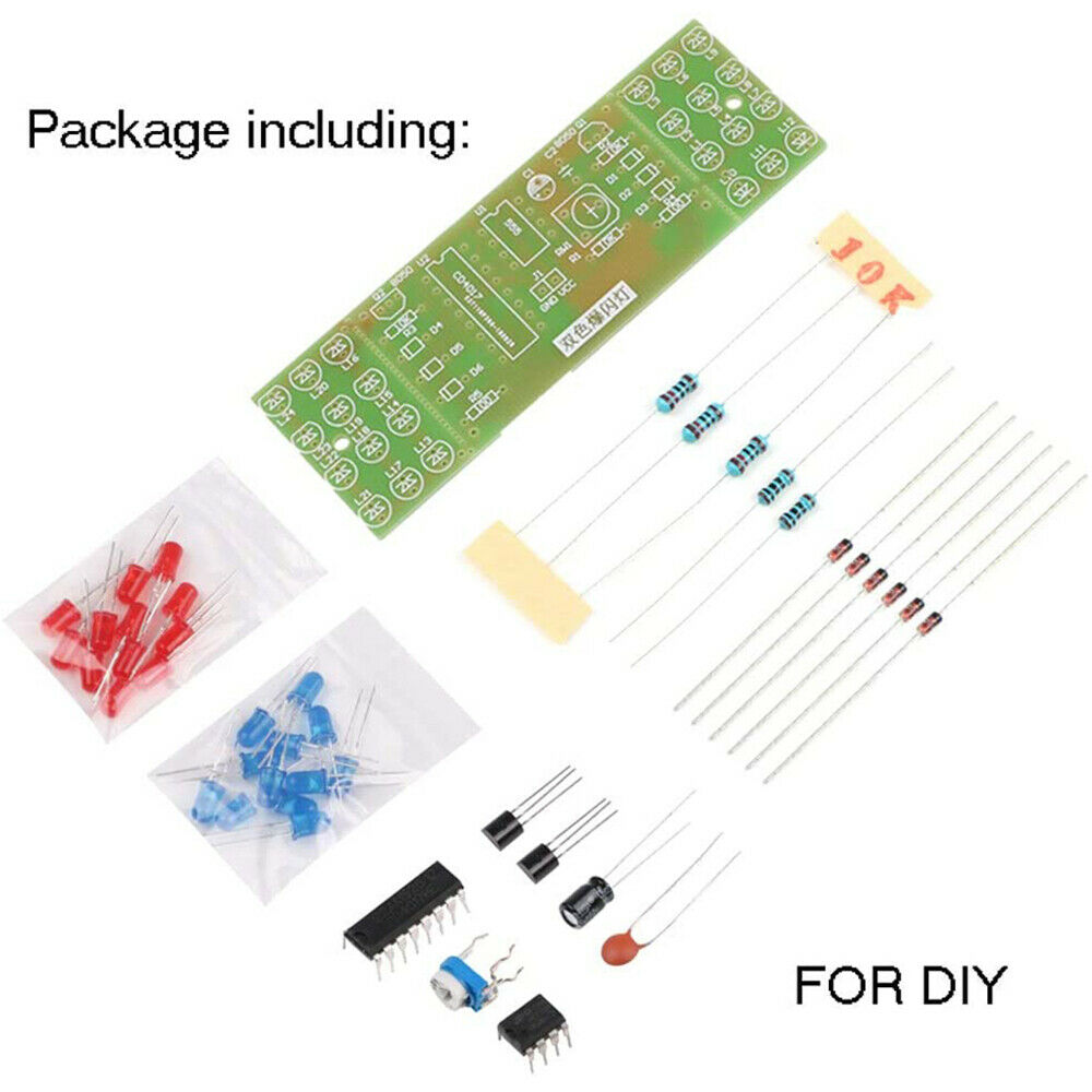 NE555 CD4017 IC LED Light Kit Red Blue Dual-Color DIY Kit Strobe Electronic Suit
