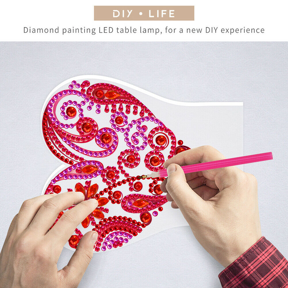 DIY Diamond Painting Heart LED Light Special Shaped Embroidery Rhinestones @
