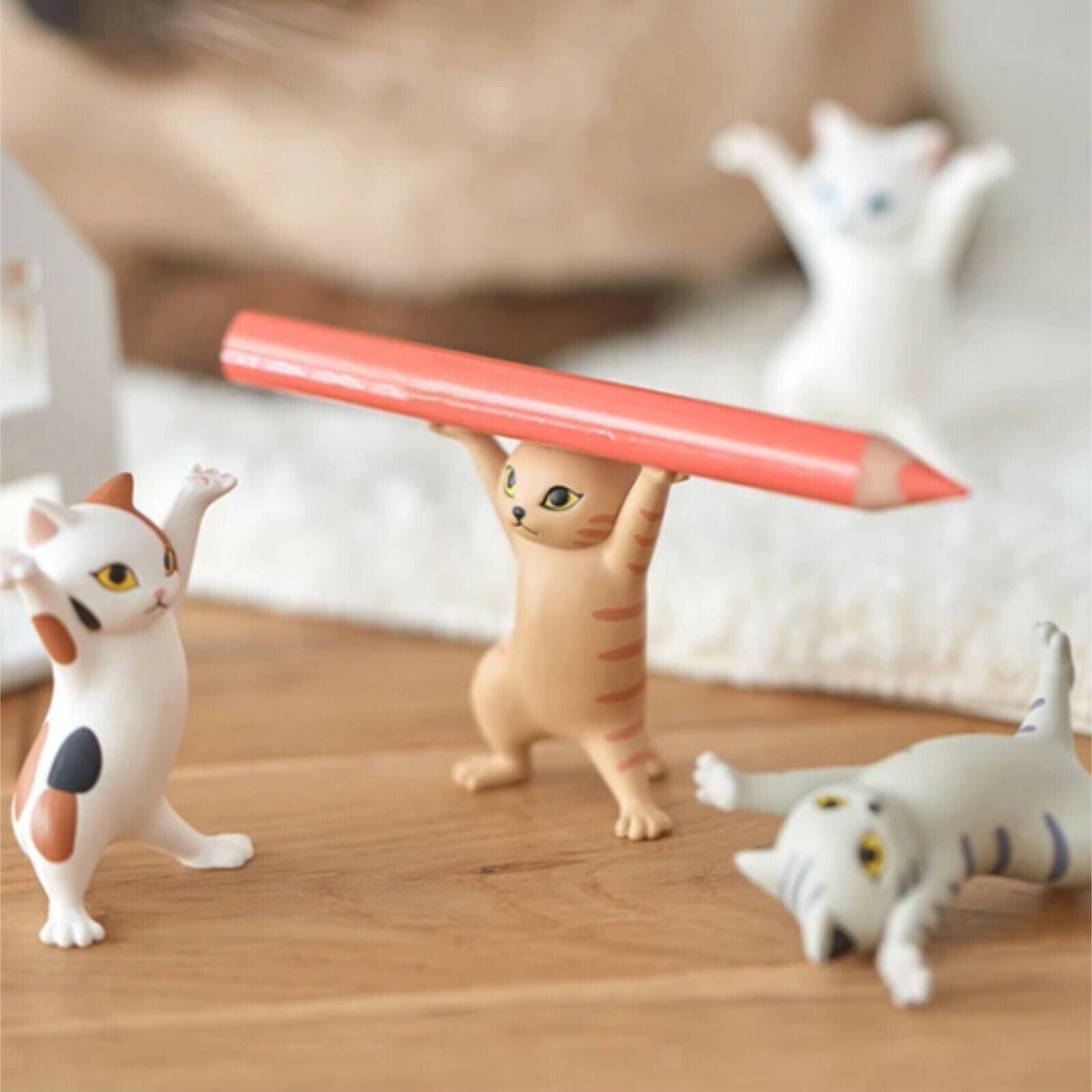 5pcs Dancing Cat Ornament Pen Holder Desktop Bracket Home Decor DIY Crafts
