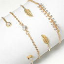 4pcs/Set Women's Leaf Branch Bangle Open Cuff Bracelet Crystal Jewelry Set