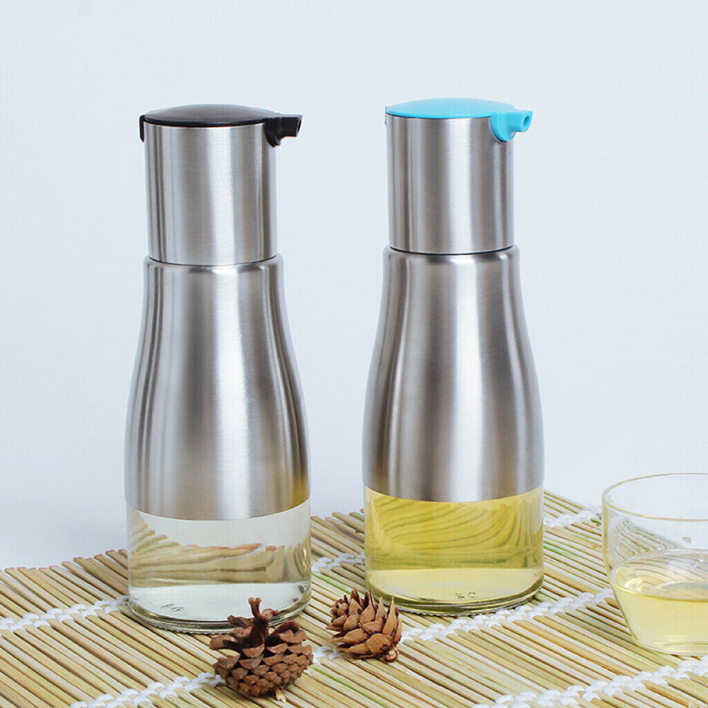 Stainless Steel Olive Oil Bottle - 320ml   Cruet with Pourers Black