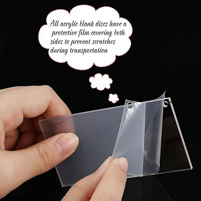 20Pcs Blank Keyrings Acrylic Clear Rectangle Discs Pendant Keychain DIY Making