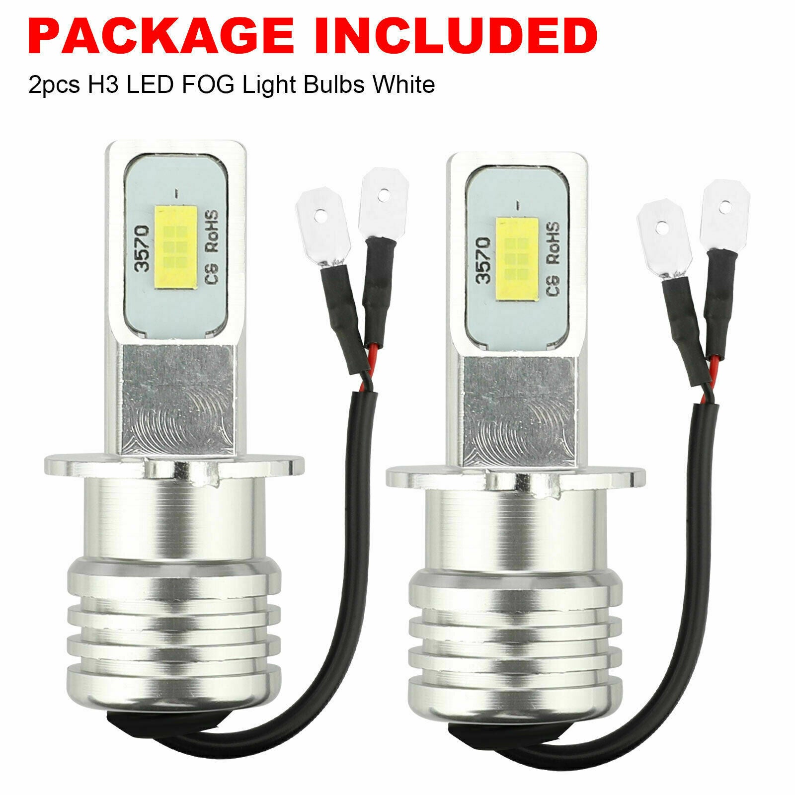 2x H3 Super White CREE LED Headlight Kit 100W 10000LM Fog Driving DRL Bulb 6000K