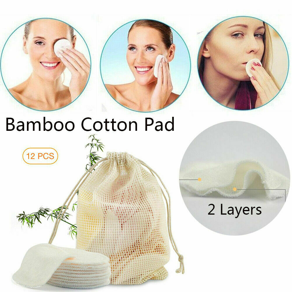 12x Reusable Facial Cleansing Pads Bamboo Cotton Makeup Remover Pads Face Wipes