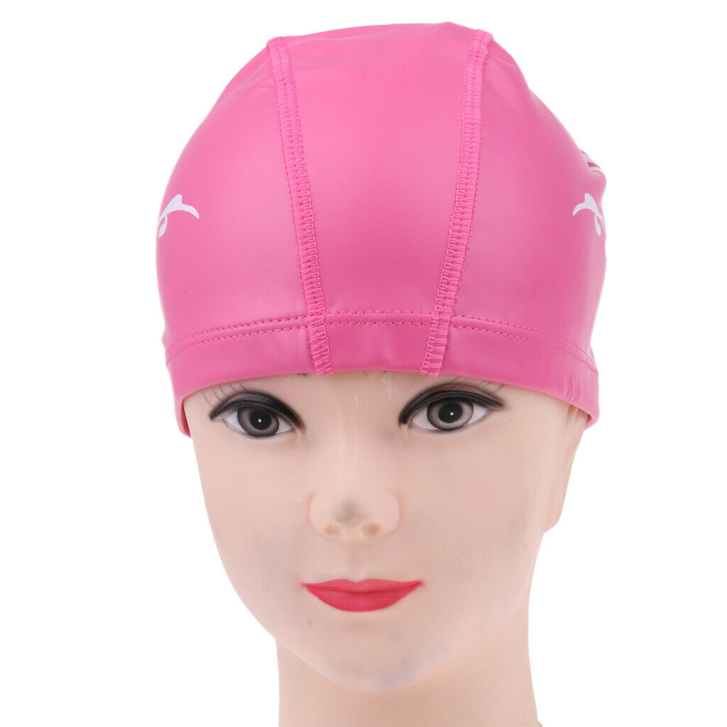 Unisex PU Waterproof Swimming   Hat Ear Long Hair Cover Bathing   Pink