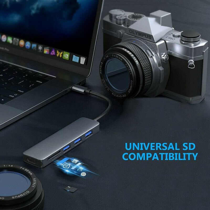 6 in 1 USB C Hub Type C to USB3.0 HDMI PD Card Reader Adapter for MacB LpC Tt