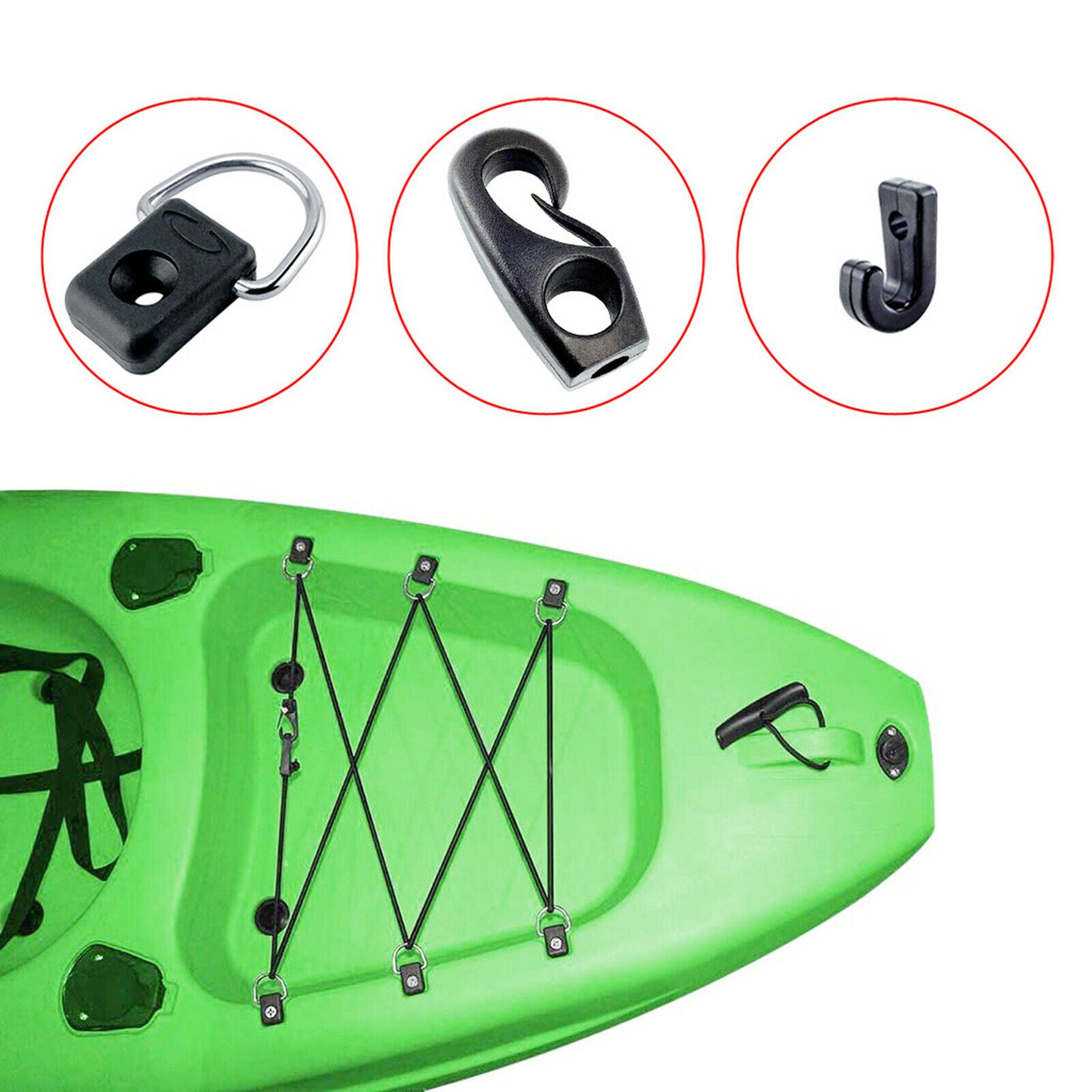 Kayak Deck Rigging Kit with Bungee Cable Ends 6 J-Hooks for Boat Camping Kit