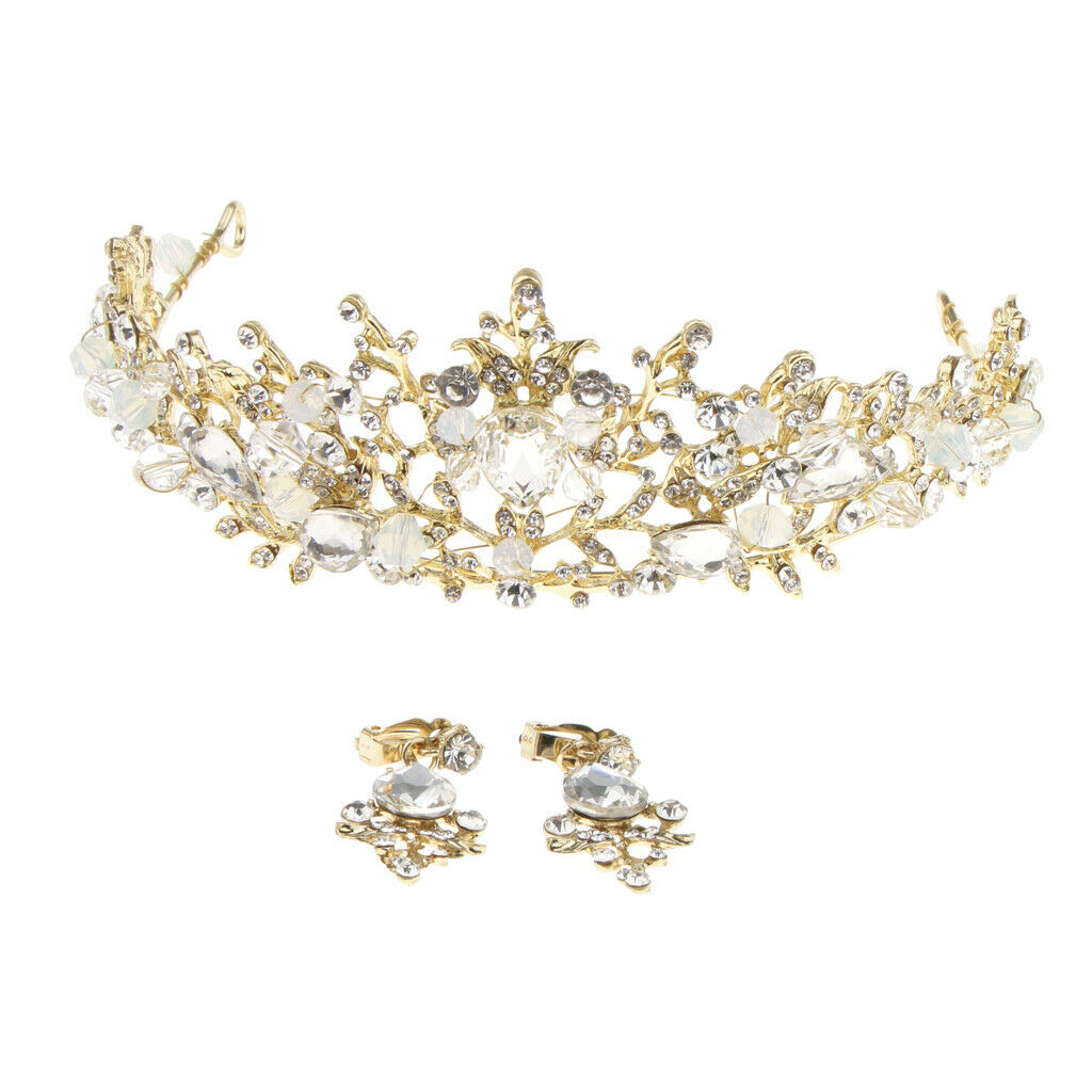 Bridal Wedding Crown Tiaras Earring Set Women and Girls Banquet Party Decor