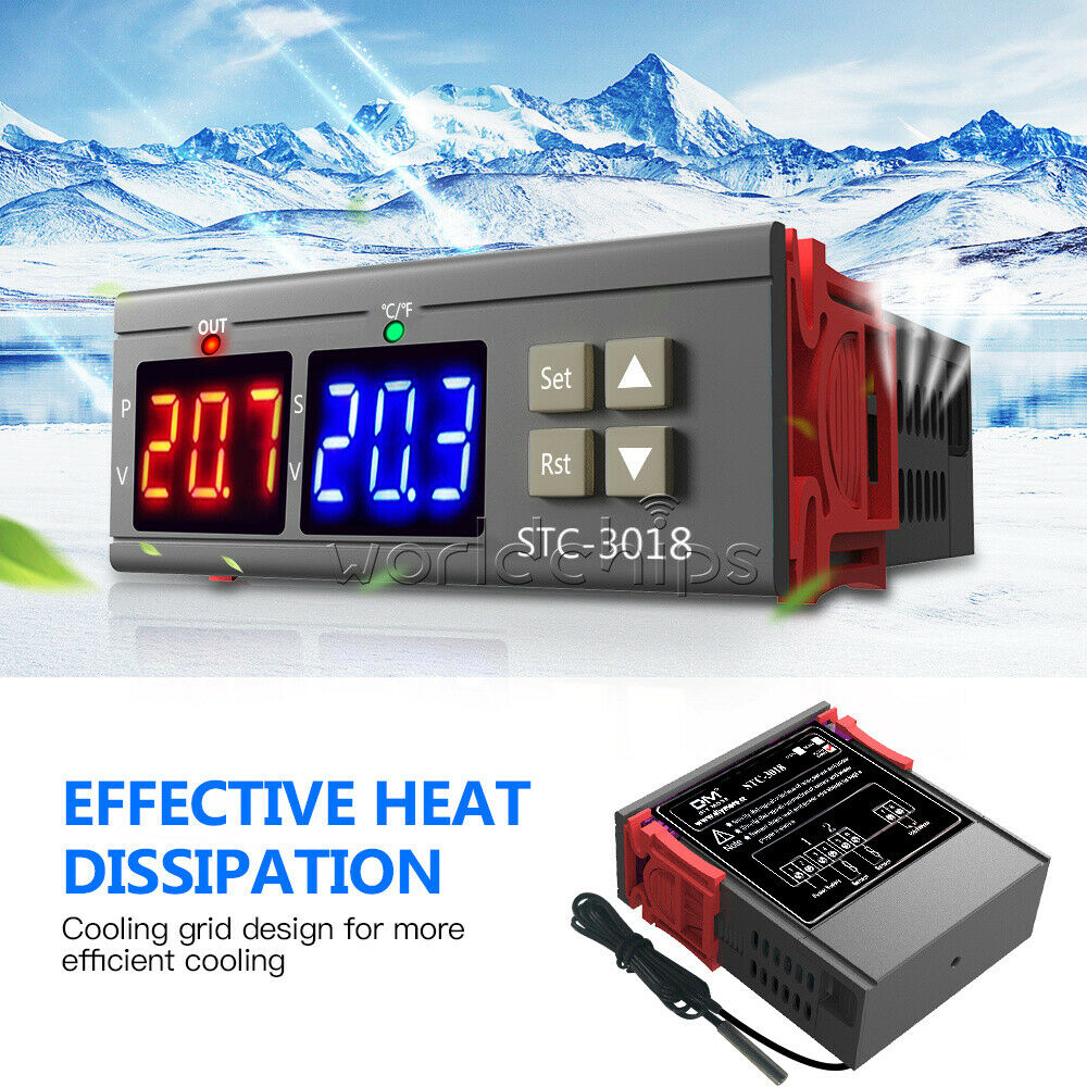 AC 110-220V Digital Temperature Controller Thermostat NTC Sensor Probe STC-3018