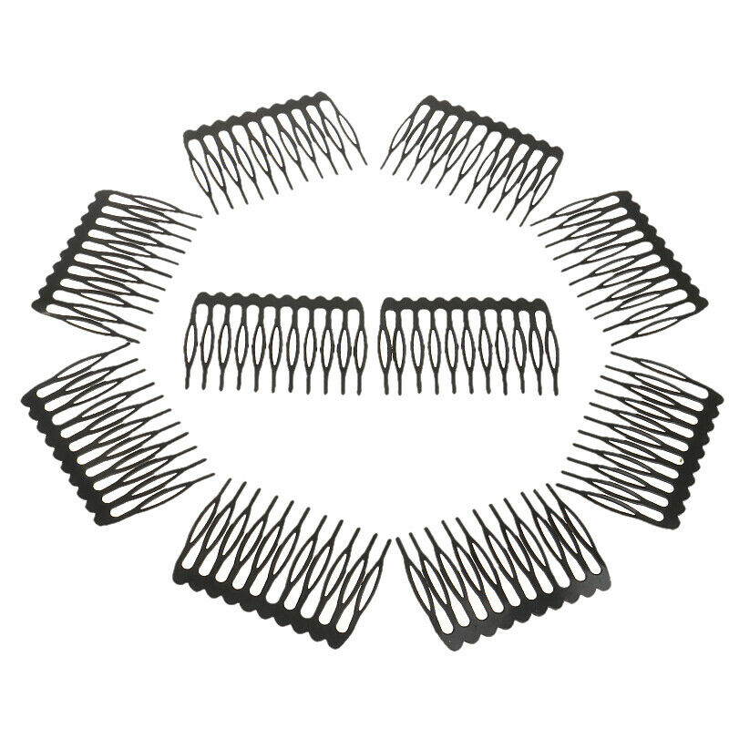 Set of 10 plug-in comb hair accessories women, metal, black
