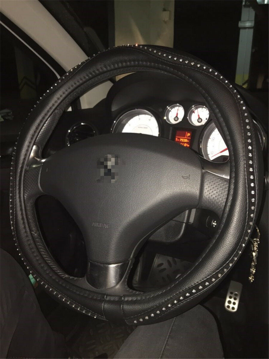 Fashion Car-styling Auto Steering Wheel Covers Anti-Slip Black w/ Luxury Crystal