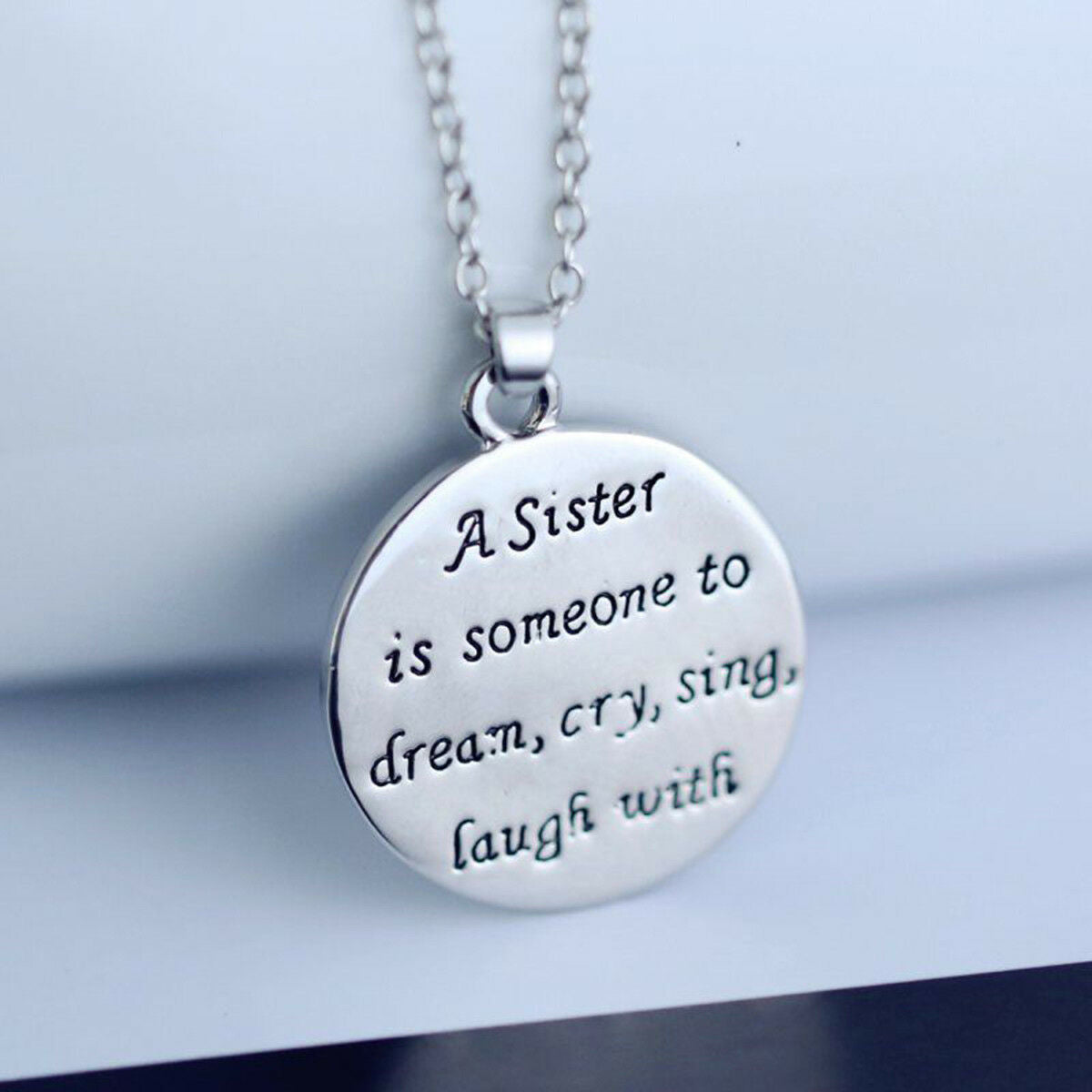 Charm Sister Crystal Reversible Pendant Chain Necklace Love Family Jewelry Gifts