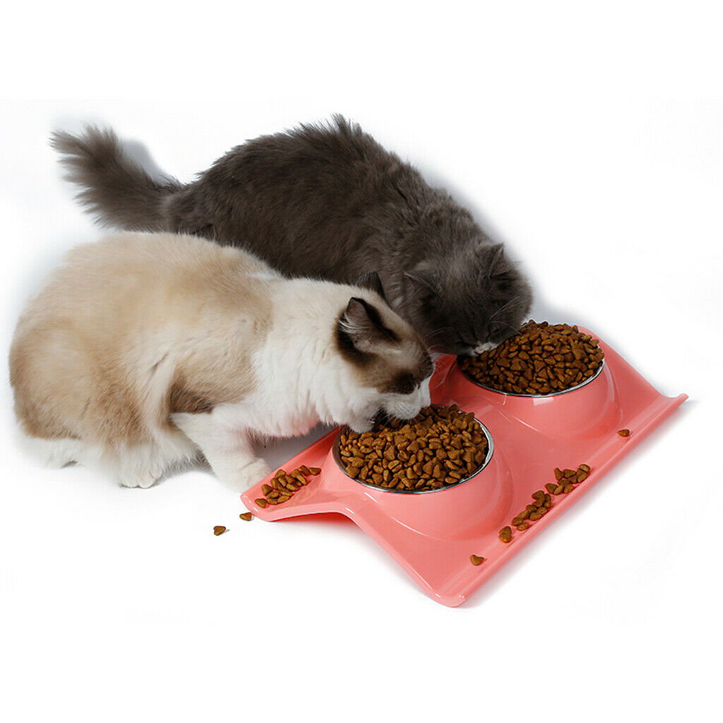 Stainless Steal Pet Food Water Dish Portable Puppy Cat Feeding Bowl Pink