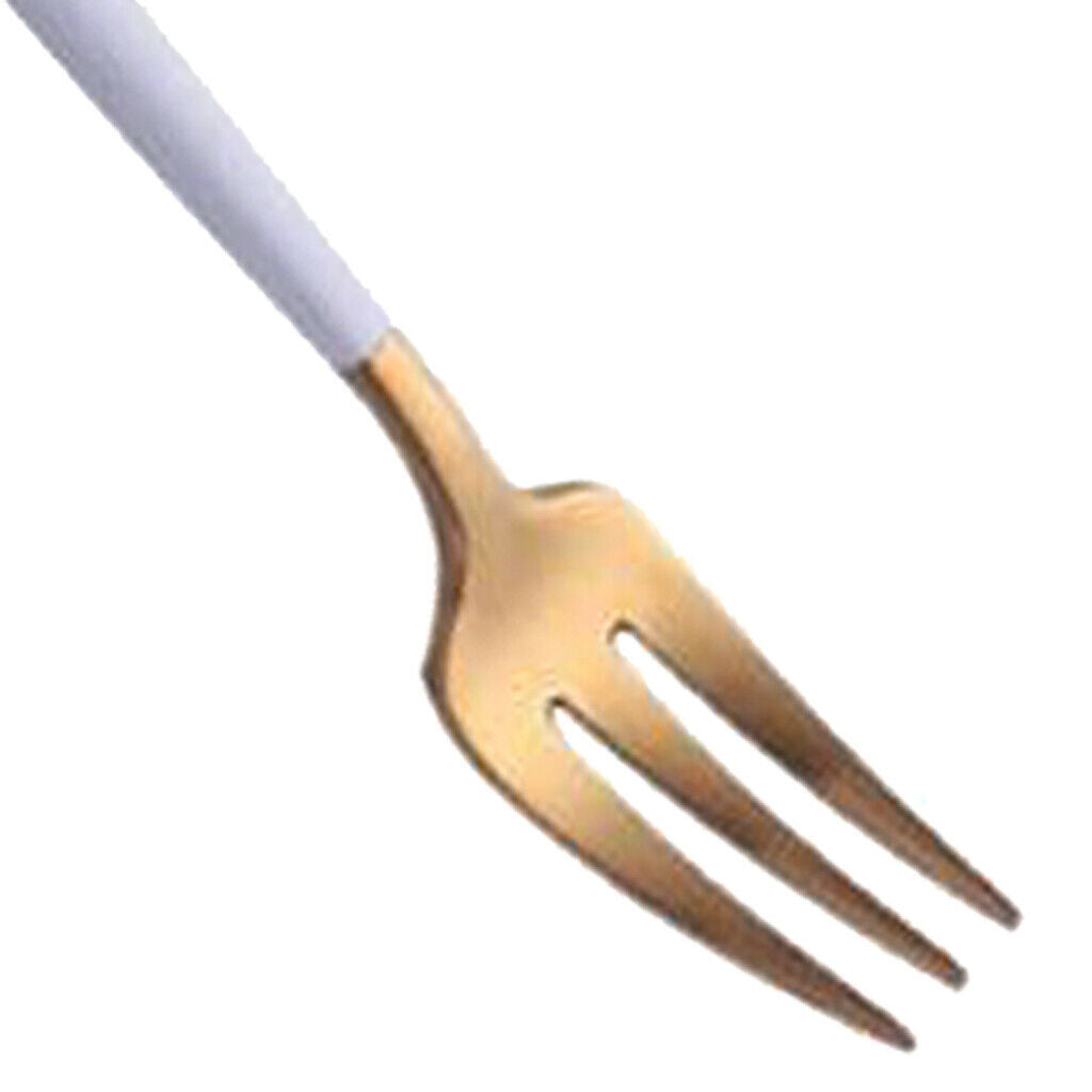 Stainless Dinner Fork Cake Flatware Cutlery Dessert Fork White + Golden