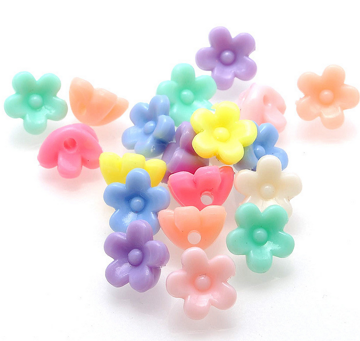 100pcs mixed color flower acrylic beads Beading jewelry accessories 6*10mm