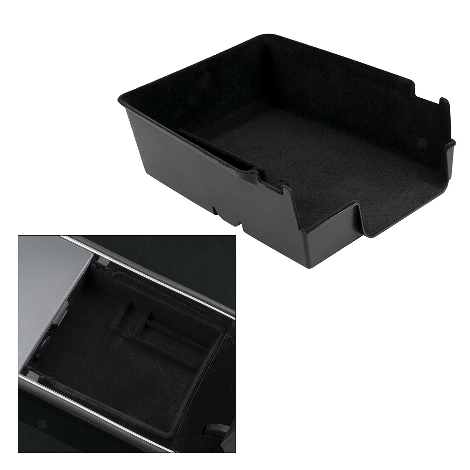 Durable Plasatic Car Center Console Storage Box Flocking Armrest Organizer Tray