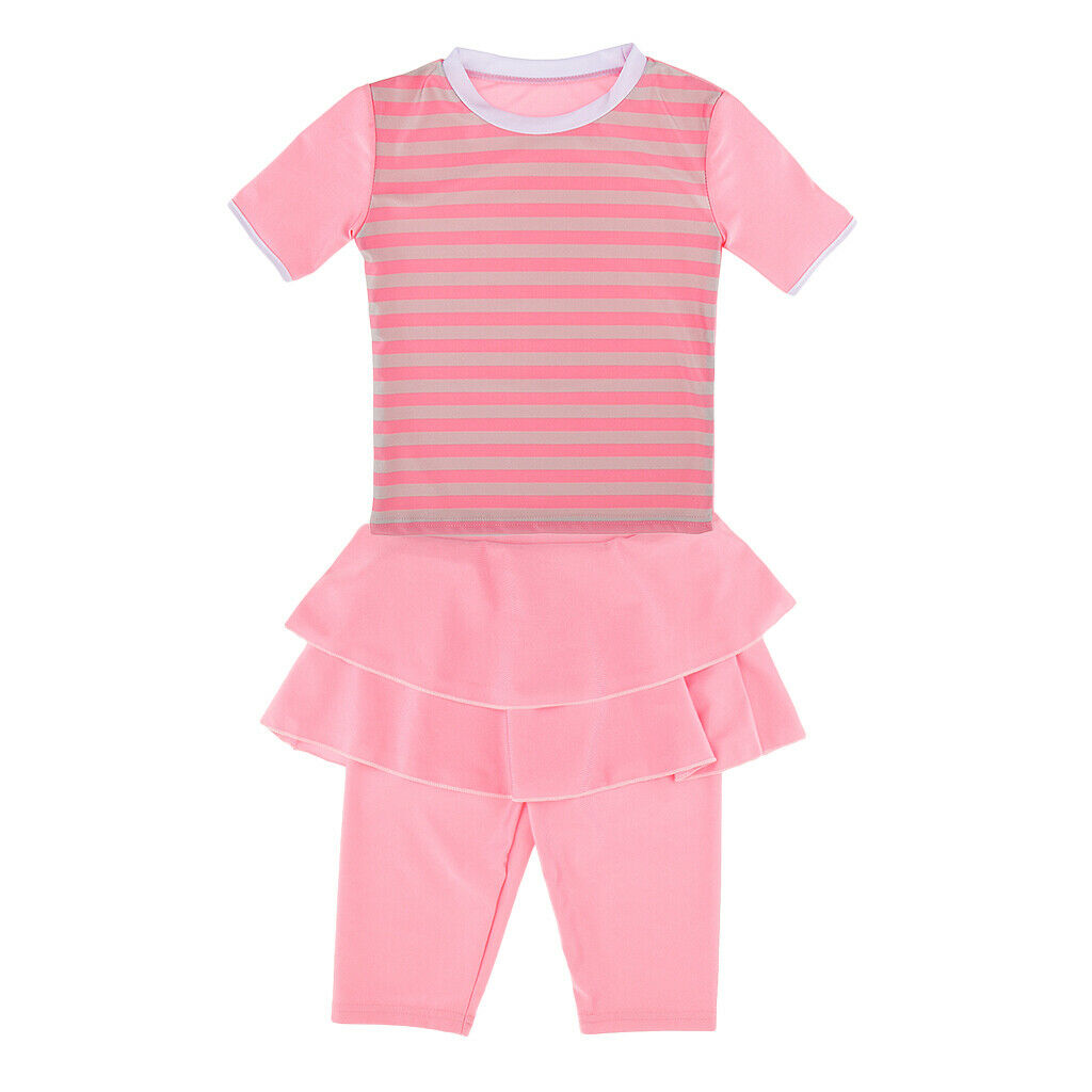 Muslim Kids Girls Modest Swimsuit Top Pant Islamic Arab Beachwear S Pink
