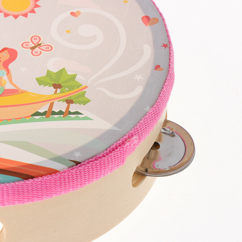 Wooden Hand-held Tambourine Drum Bells Musical