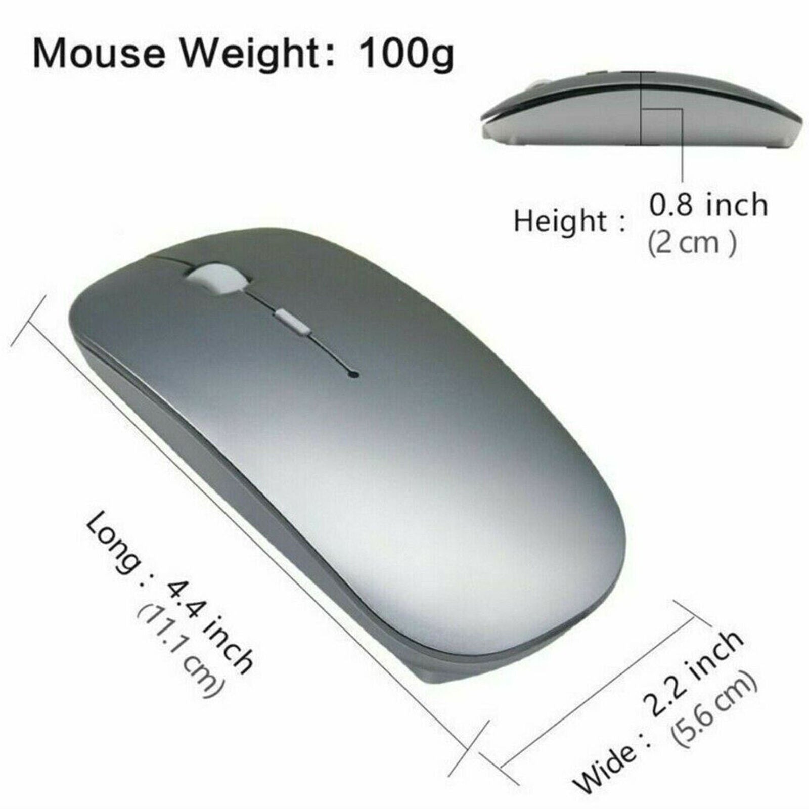 Wireless USB Rechargeable Mouse Ultra Thin Sliver For Laptop PC Tablet