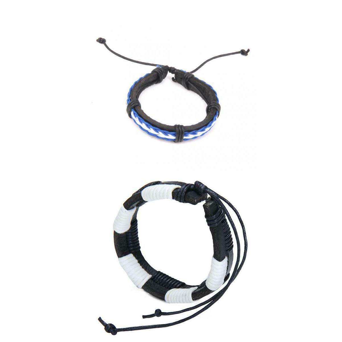 2 Pcs Surfer Style Leather Braided Bracelet Wristband for Men Women Adjustable