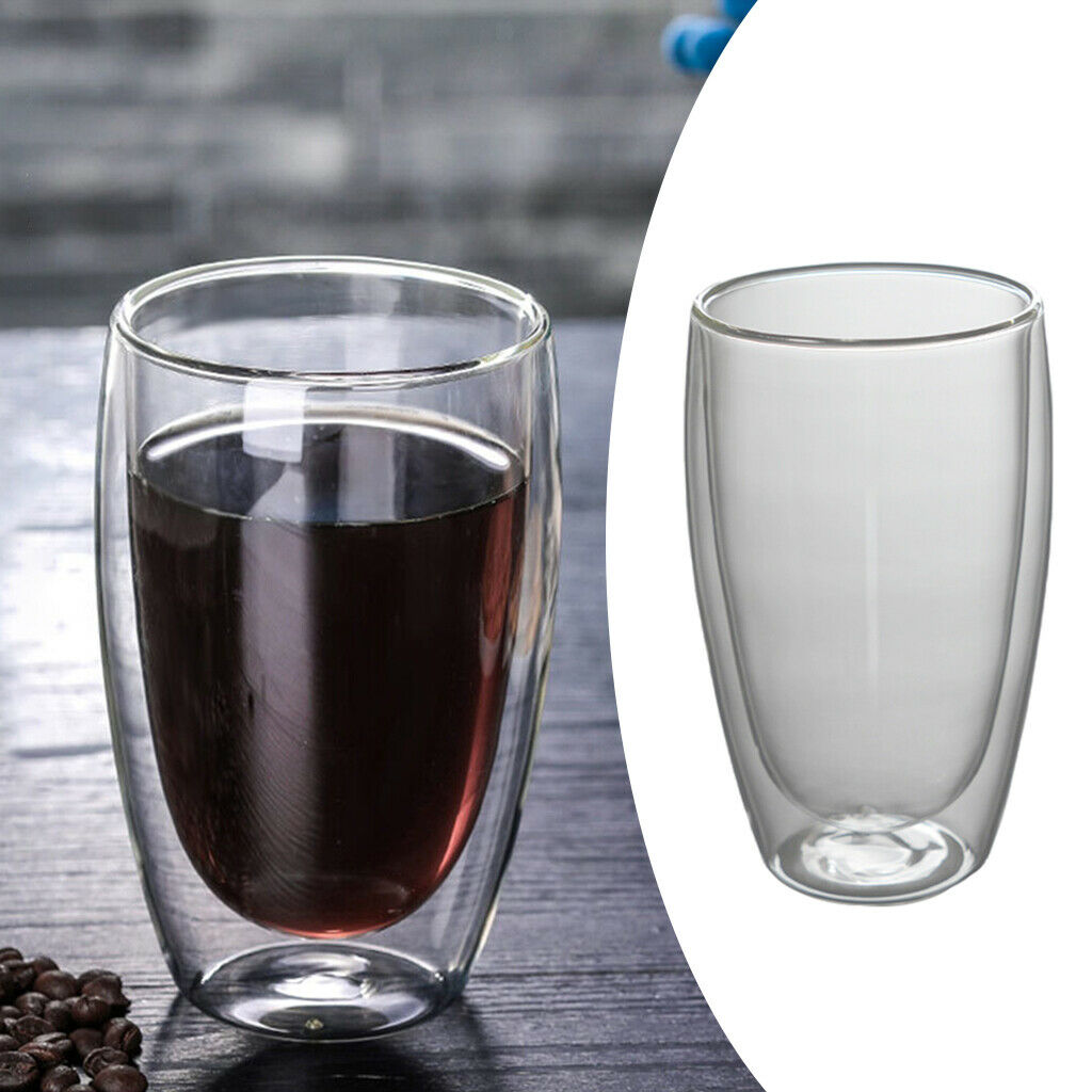 Small Transparent Glass Coffee Mugs Double Walled Drink Mugs 450ml Hot Cups