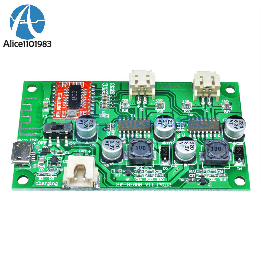 2X6W 2-Channel Stereo Bluetooth Amplifier Board Lithium Battery Powered AMP DC5V