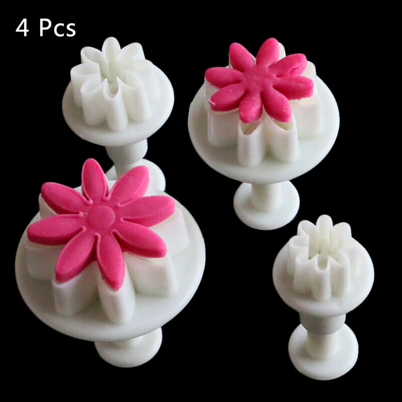 4Pc Chrysanthemum Fondant Cake Cutter Plunger Cookie Mold Decorating Cand.l8