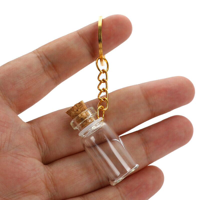 5pcs Mini Glass Bottle Vial Tube Potion Perfume Cork Jars Wish Pendant CharmFCA
