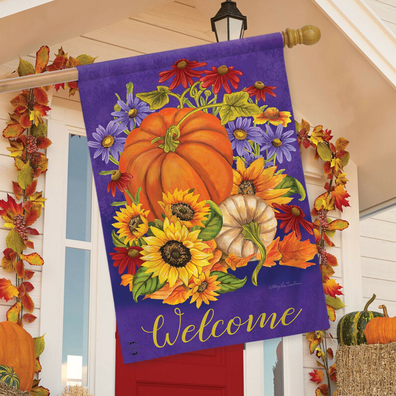 Gifts of Fall Welcome House Primitive Floral Pumpkin 28x40 Briarwood Lane Flag
