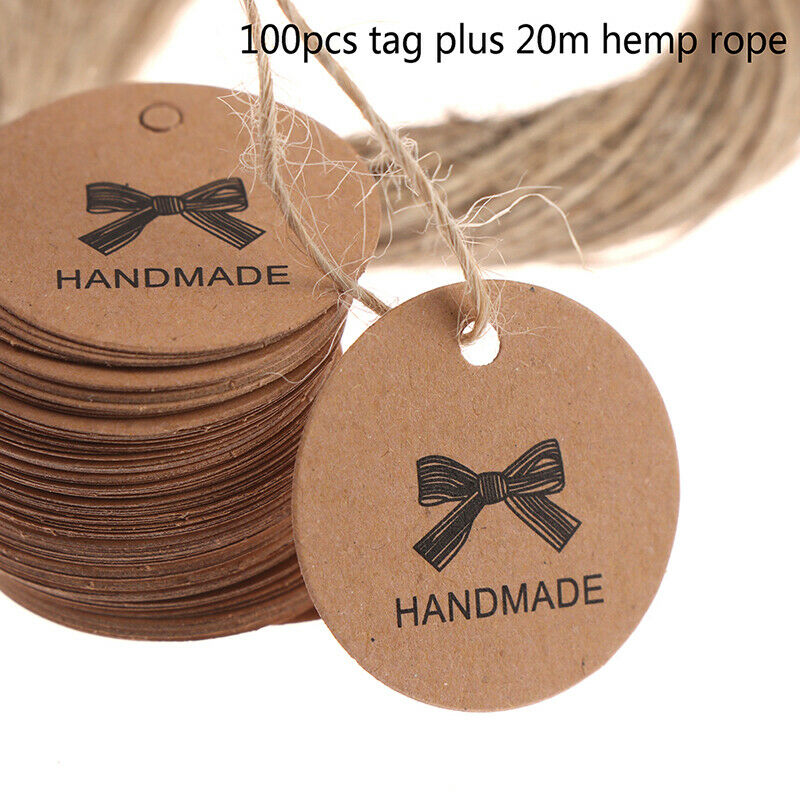 100pcs Bow pattern Kraft Paper Packaging Hang Tags label Wedding/Birthday Pa Rf