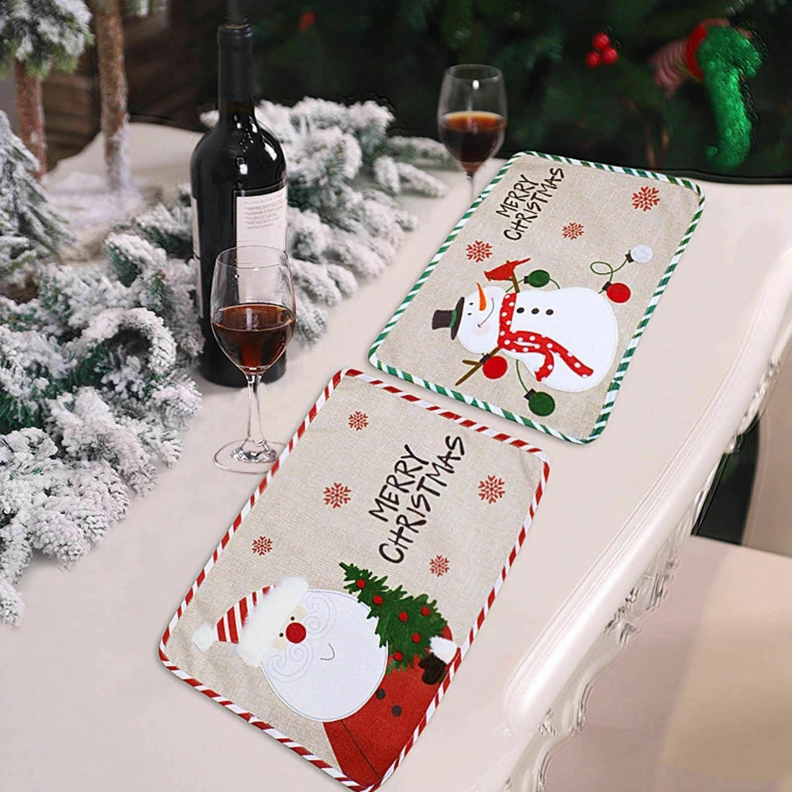 Placemat Decoration Rectangle dinner Christmas Embroidery for Xmas New Year