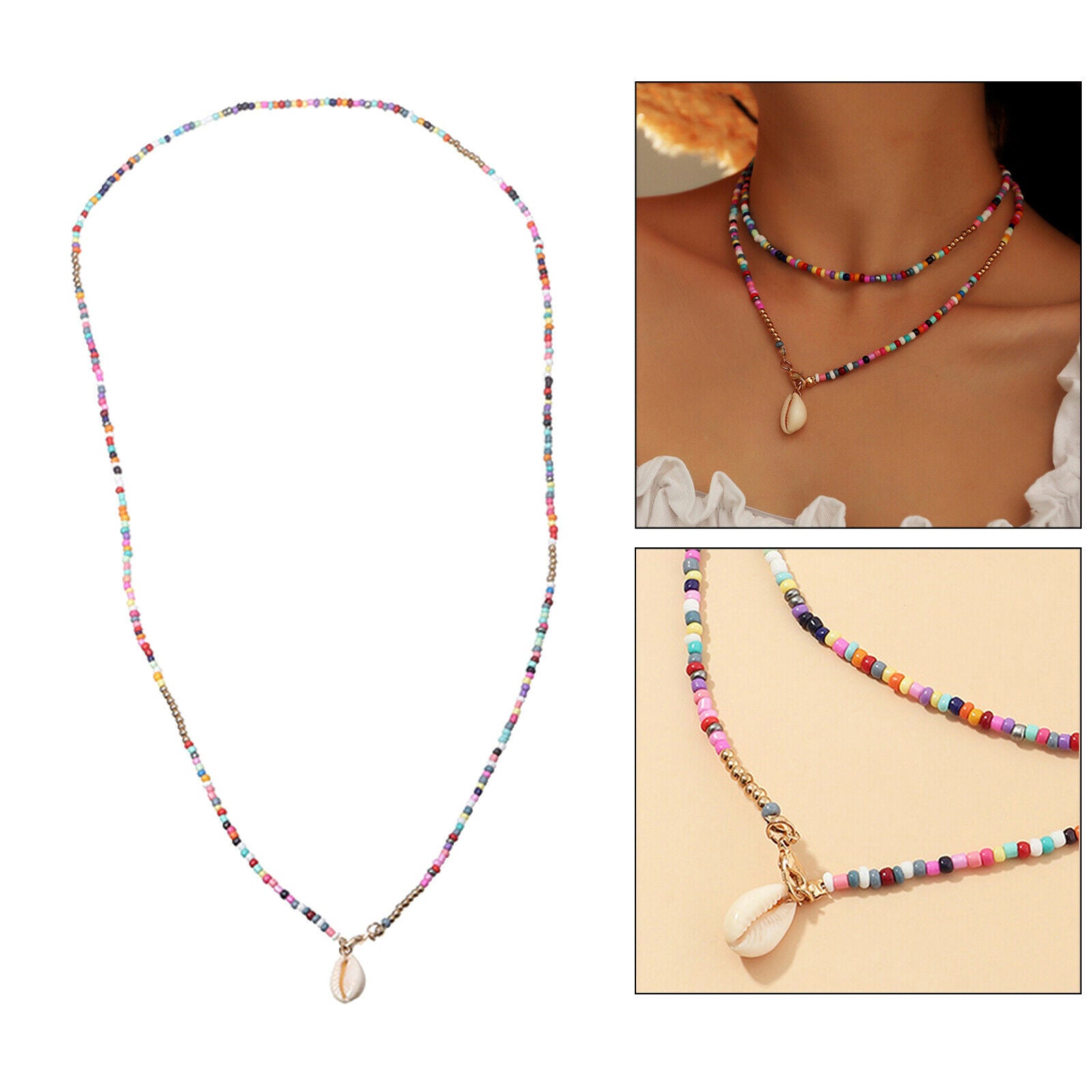 Ladies Girls Alloy Trendy Beads Colorful Shell Necklace Beach Chain Fashion