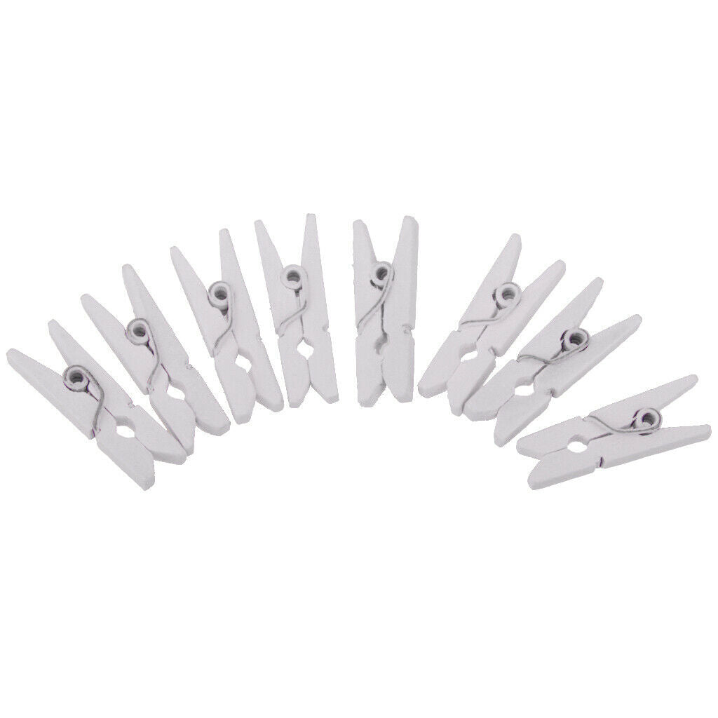 100Pieces White Mini Wooden Clips Clothes Photo Paper Peg Clothespin Craft Clips