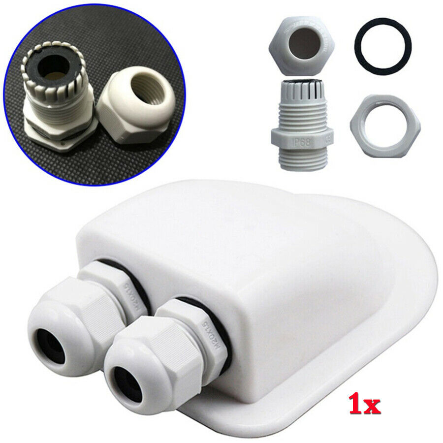 1pc White ABS Car Camper RV Top Roof Double Cable Entry Gland For 6-12mm Cable
