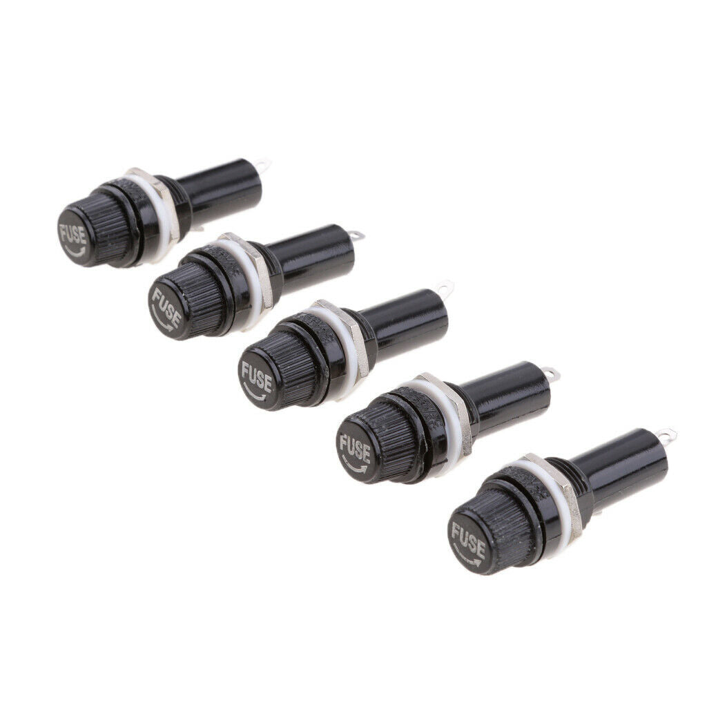 5pcs Panel Mounted Screw Glass 6x30mm Fuse Holder Black Car/Truck/Boat