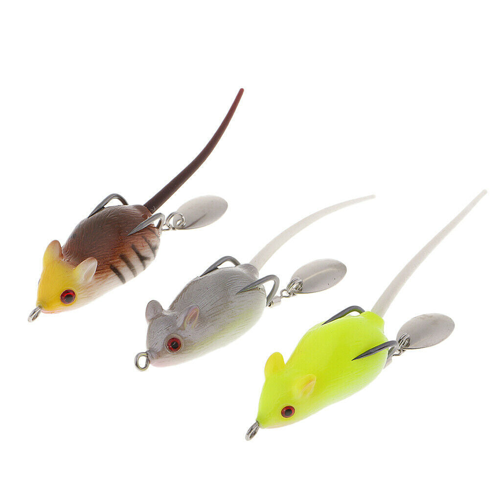 3pcs Simulation Mice Baits Topwater Hollow Body Rat Mouse Lures Spinnerbaits
